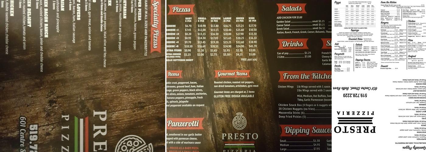 Presto Pizzeria Menu