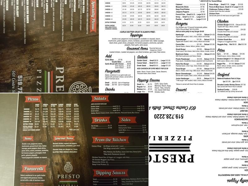 Presto Pizzeria Menu