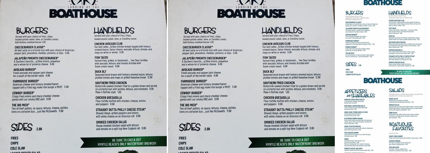 Boathouse Menu