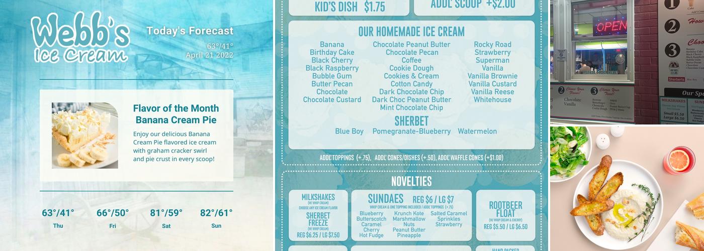 Webb's Ice Cream Menu