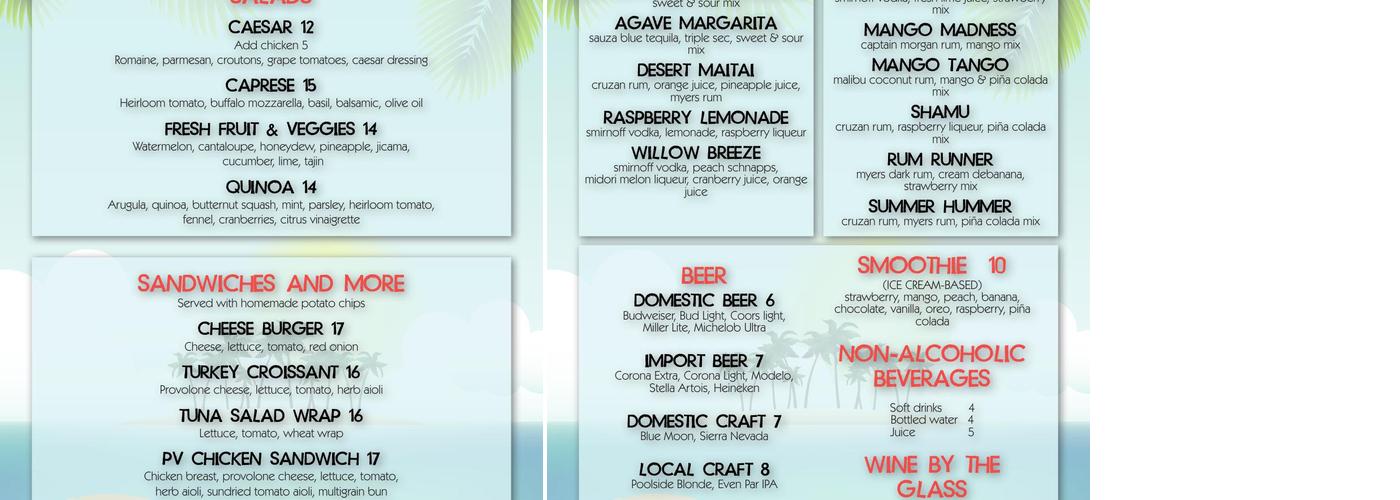 Sunny's Poolside Bar & Grill Menu