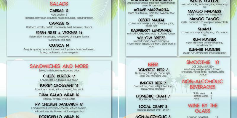 Sunny's Poolside Bar & Grill Menu