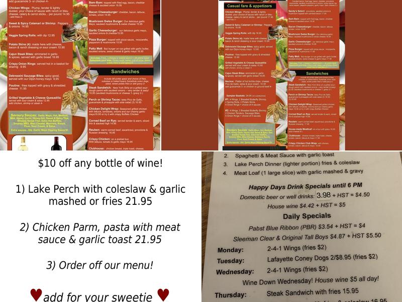 Sandy's Riverside Grill Menu