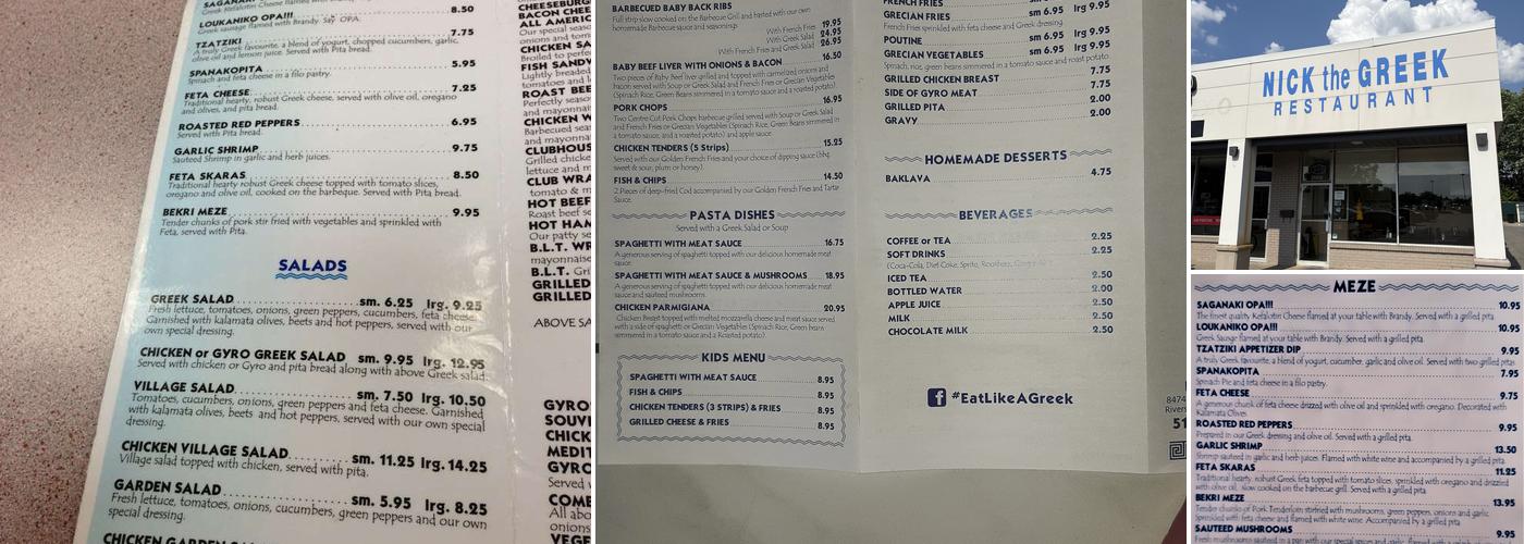 Nick The Greek - Riverside Menu