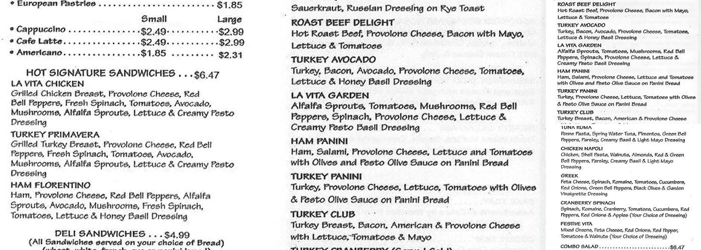 La Dolce Vita Cafe Menu