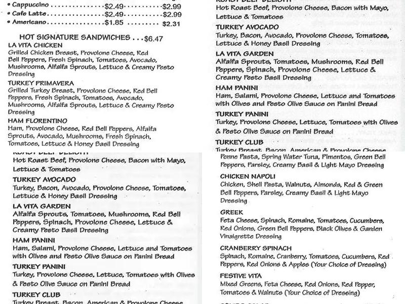 La Dolce Vita Cafe Menu