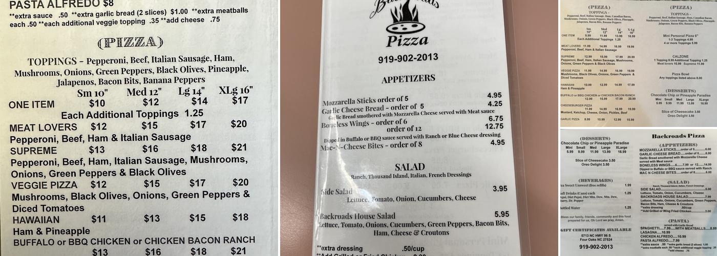 Backroads Pizza Menu