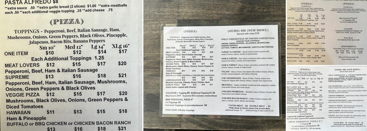 Backroads Pizza Menu