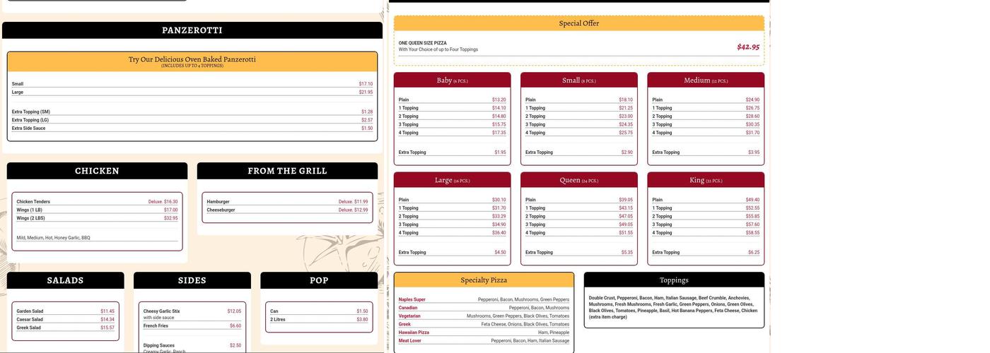 Naples Pizza Menu