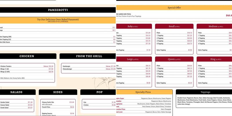 Naples Pizza Menu