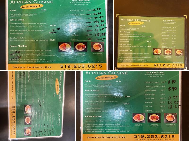 Jubba Restaurant Menu