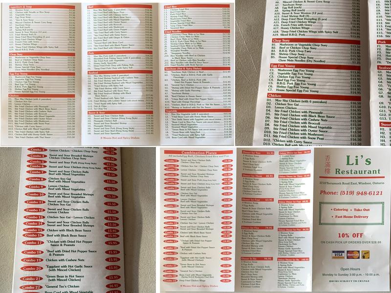 Li's Restaurant Menu