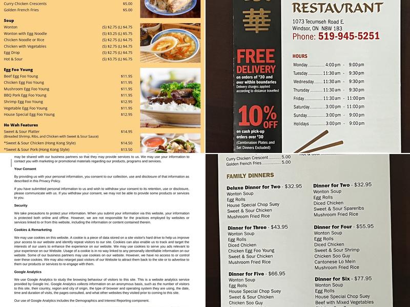 Ho Wah Restaurant Menu