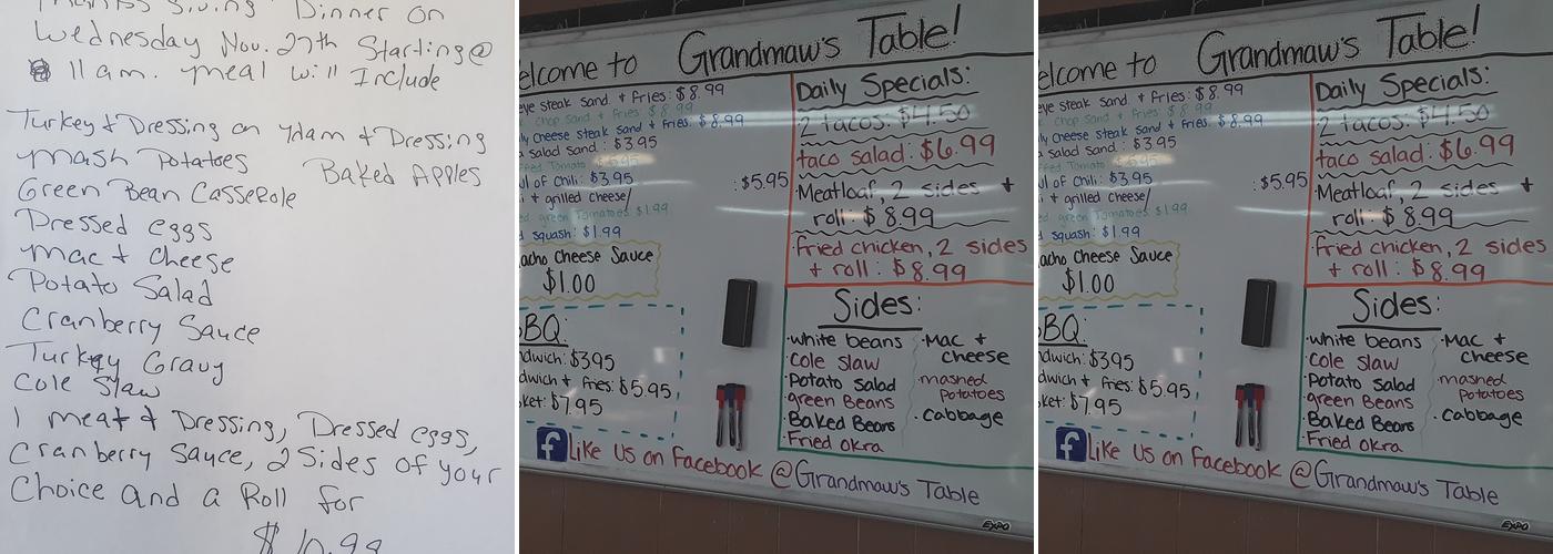 Grandmas Table Menu