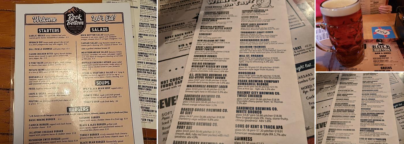 Rock Bottom Bar & Grill Menu