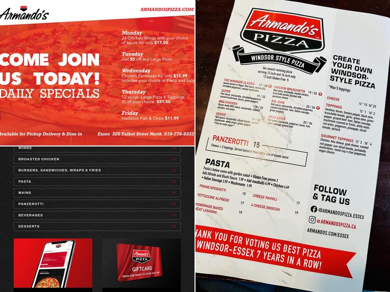 Armando's Pizza - Essex Menu