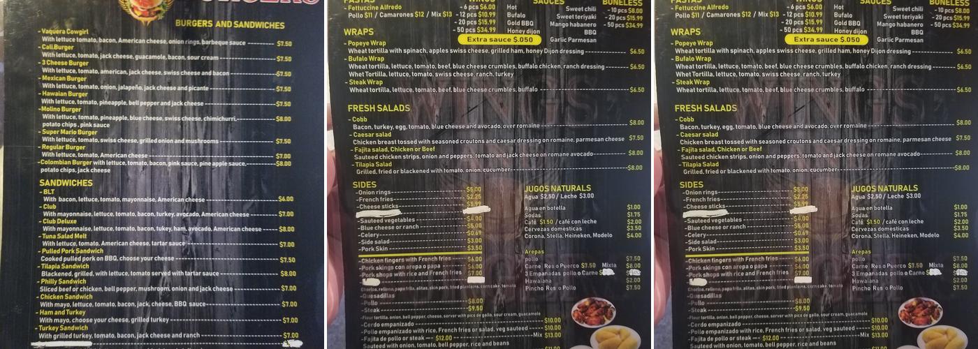 Wings and Burgers Menu
