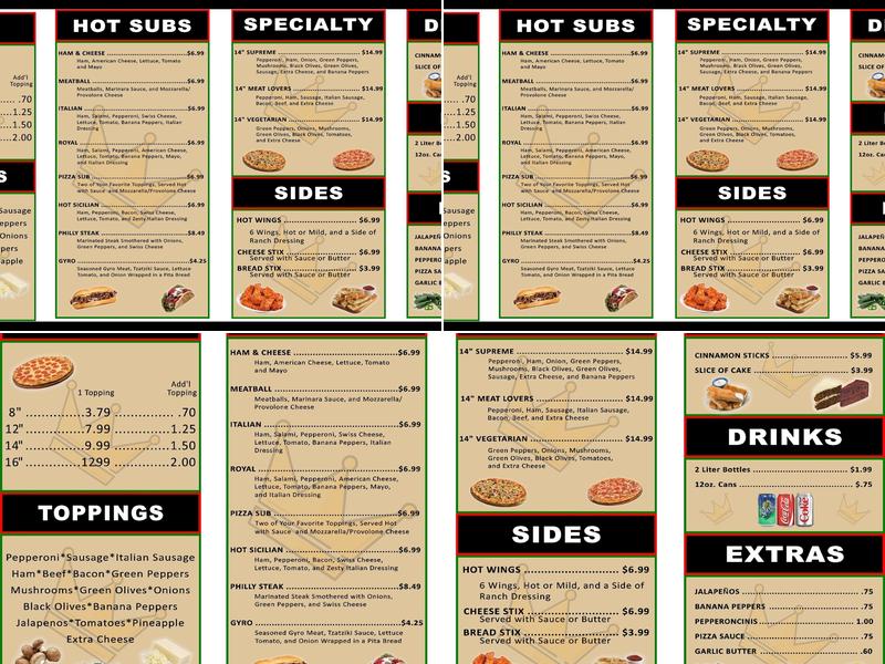 Royal Pizza Menu