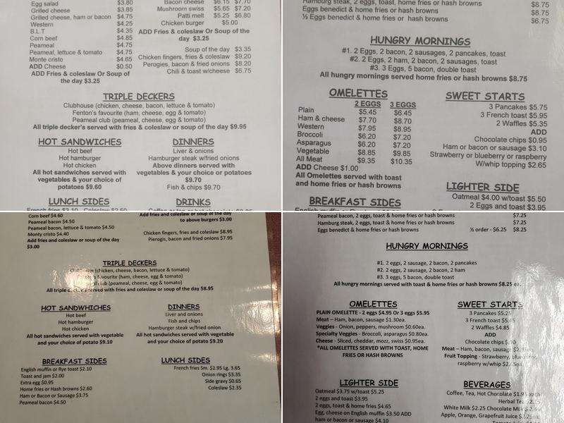 Fenton's Restaurant Menu
