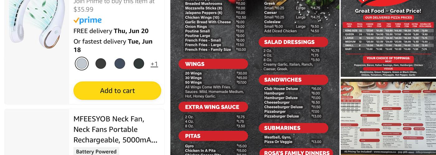 Rosa's Pizza Menu
