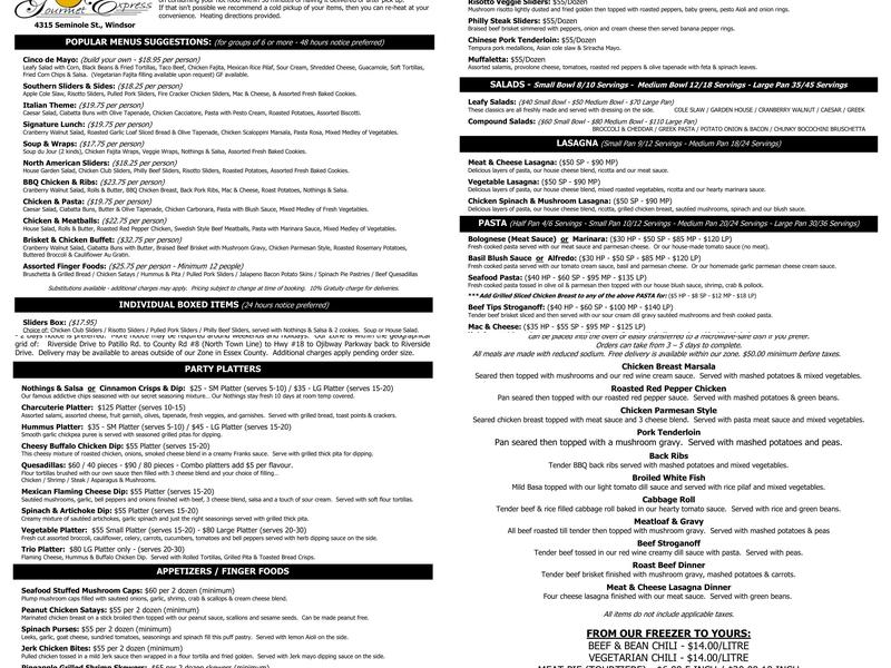 Just Jeff's Gourmet Express Menu