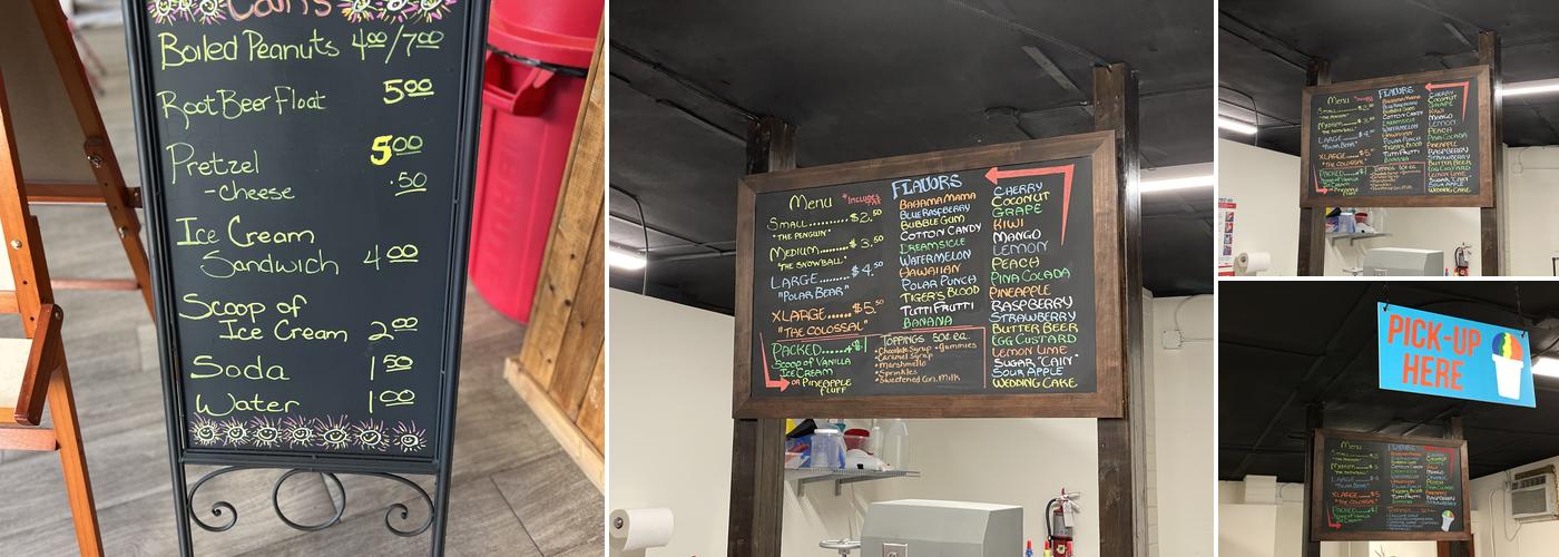 Cain's Snowballs Menu