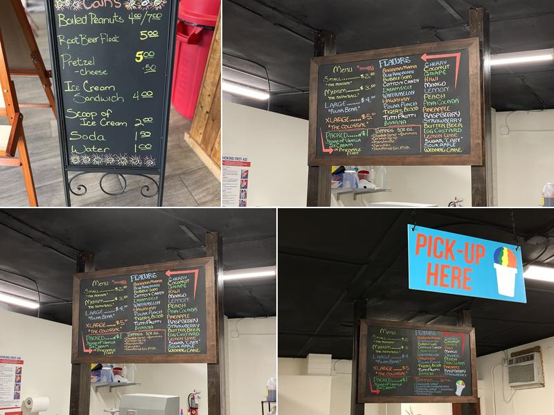 Cain's Snowballs Menu