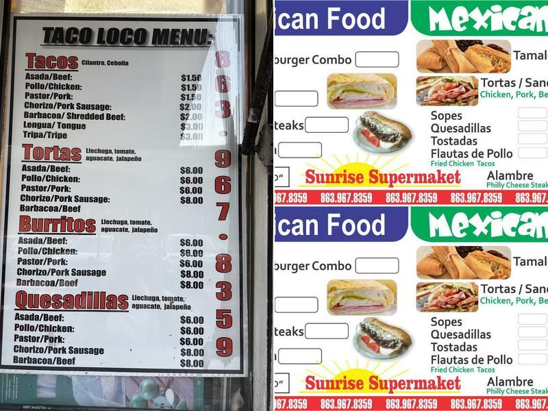 El taco loco Menu