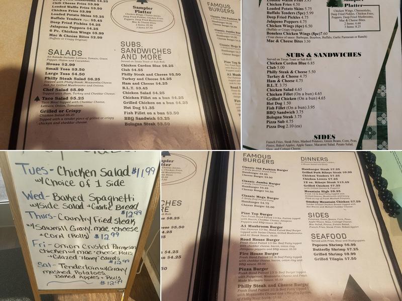 Pine Top Restaurant Menu