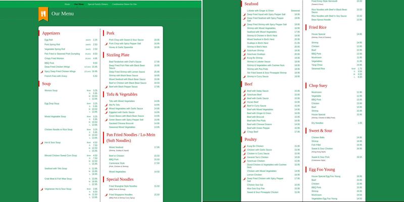 China Kitchen Eatery Menu