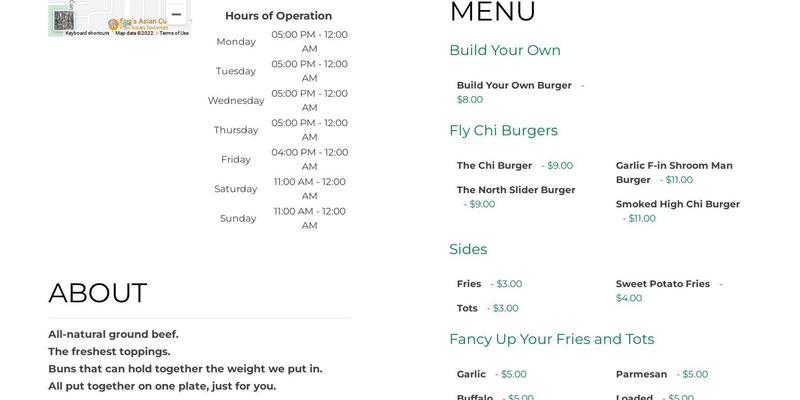 Chi Burger Menu