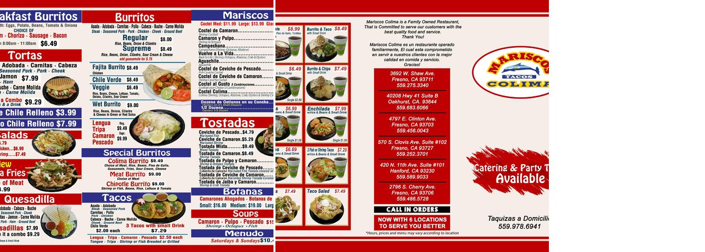 Mariscos Colima Menu