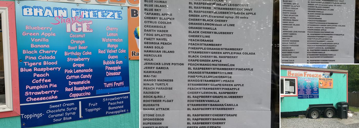 Brain Freeze Shaved Ice Menu