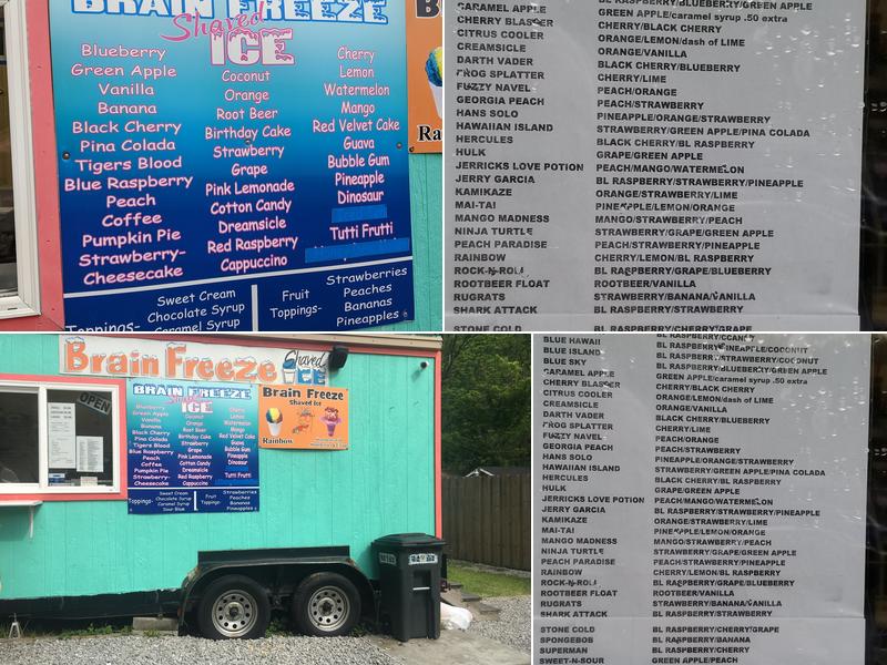 Brain Freeze Shaved Ice Menu