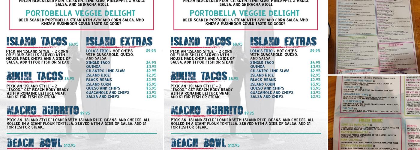 Lola's Beach Bar Menu