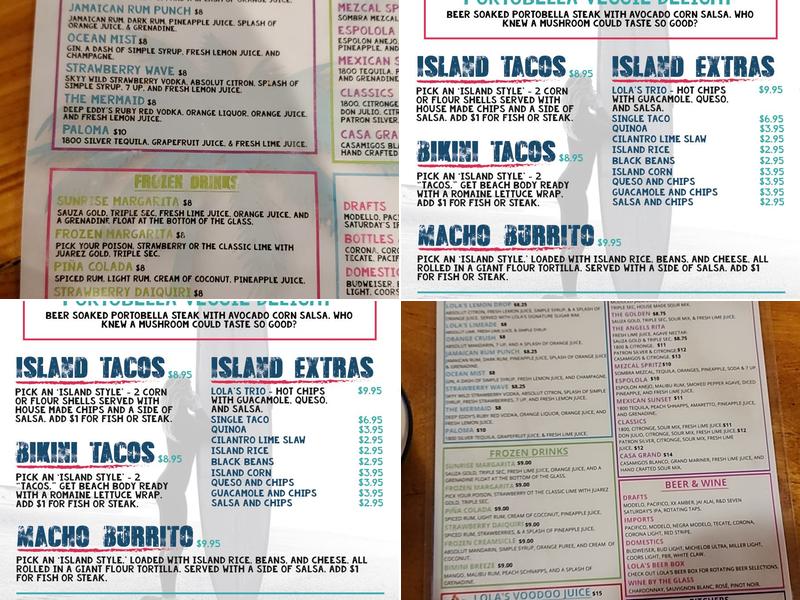 Lola's Beach Bar Menu