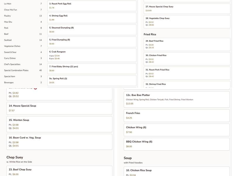 Happy China Restaurant Menu