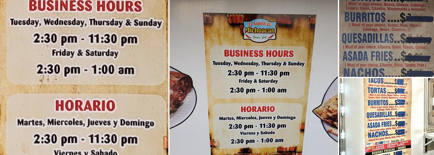 El Sabor Michoacano Taqueria Menu