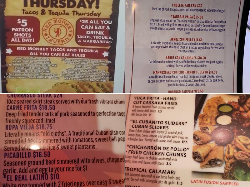 Red Monkey Latin Fusion Kitchen Menu