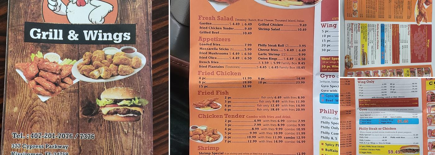 Grill & wings Menu