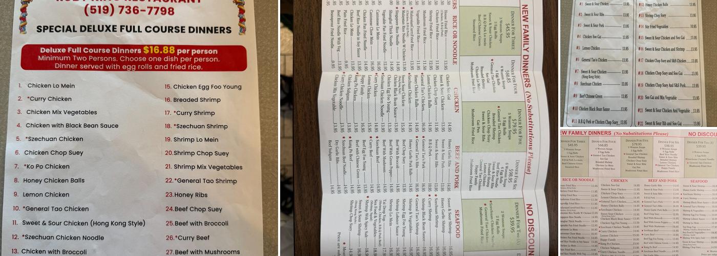 Ruby King Restaurant Menu