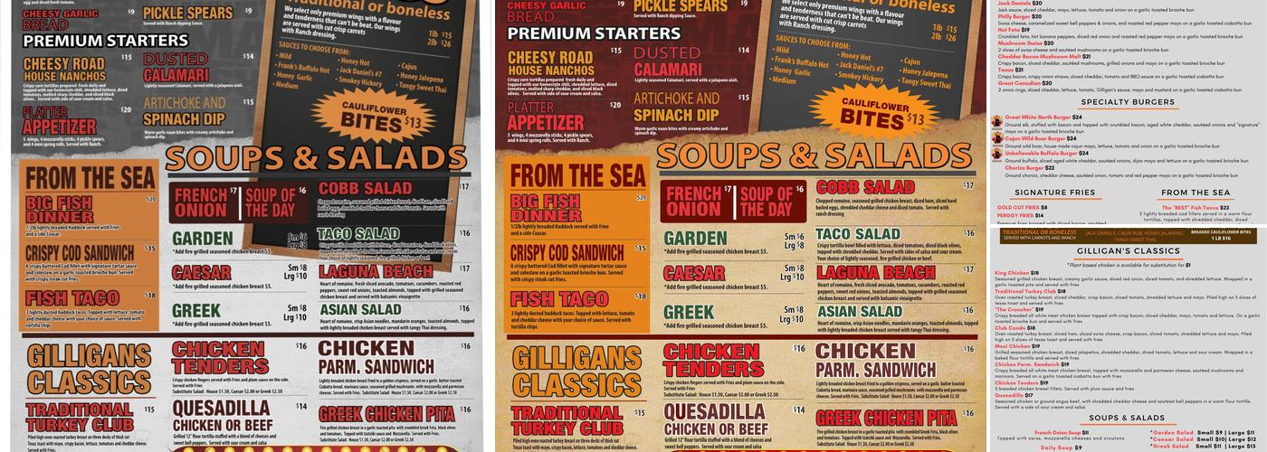 Gilligan's Fire Grill Amherstburg Menu