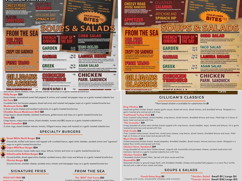 Gilligan's Fire Grill Amherstburg Menu