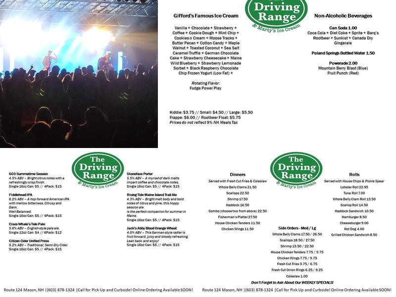 The Range Live Music & Concert Venue Menu