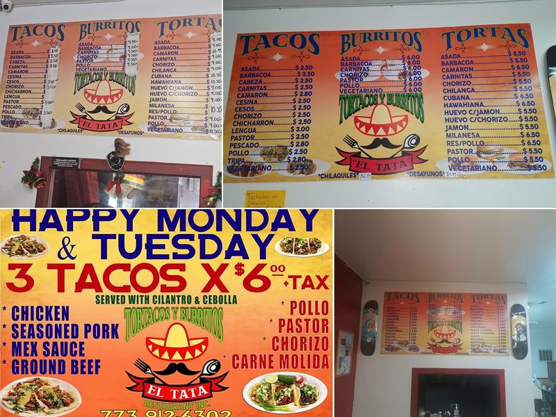 El tata restaurant inc. Menu