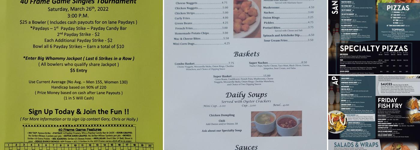 Pla-Mor Lanes Menu
