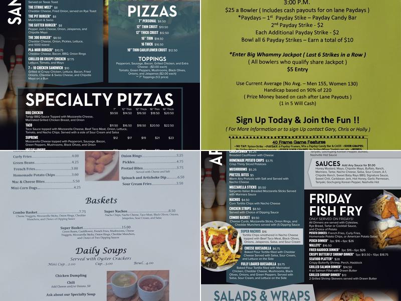 Pla-Mor Lanes Menu