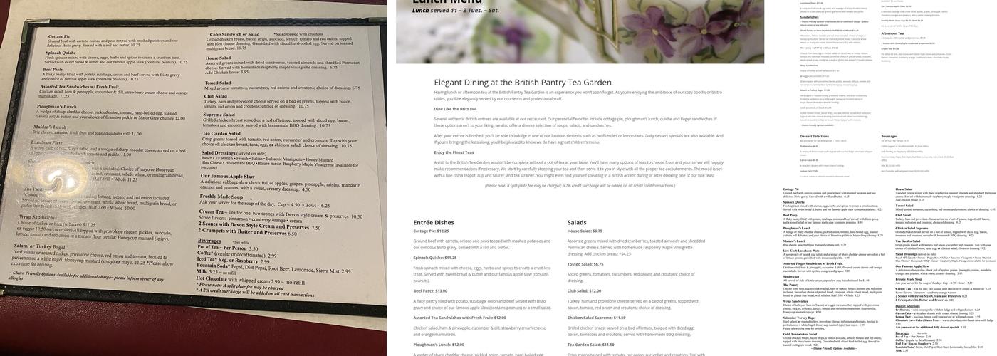 The British Pantry Tea Garden Cafe Menu