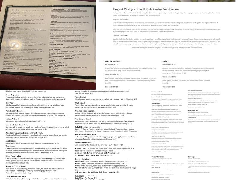 The British Pantry Tea Garden Cafe Menu