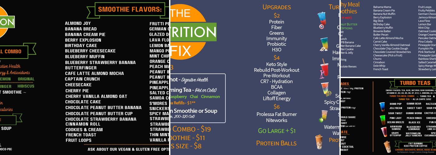 The Nutrition Fix Menu